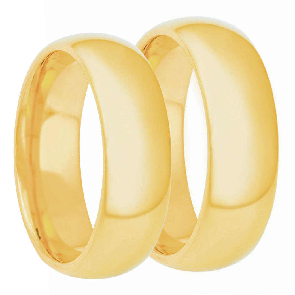 14k Yellow Gold Domed Couple's Matching Wedding Band Set