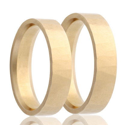 14k Yellow Gold Forged Finish Couple's Matching Wedding Band Set