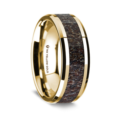 14k Yellow Gold Men's Wedding Band with Dark Deer Antler Inlay