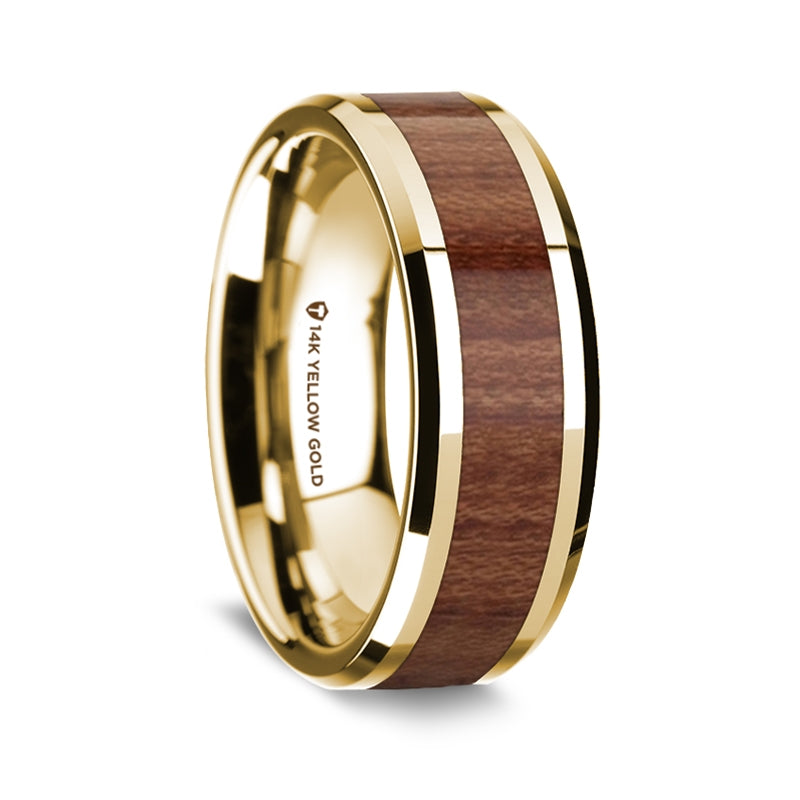 14k Yellow Gold Men's Wedding Band with Rosewood Inlay