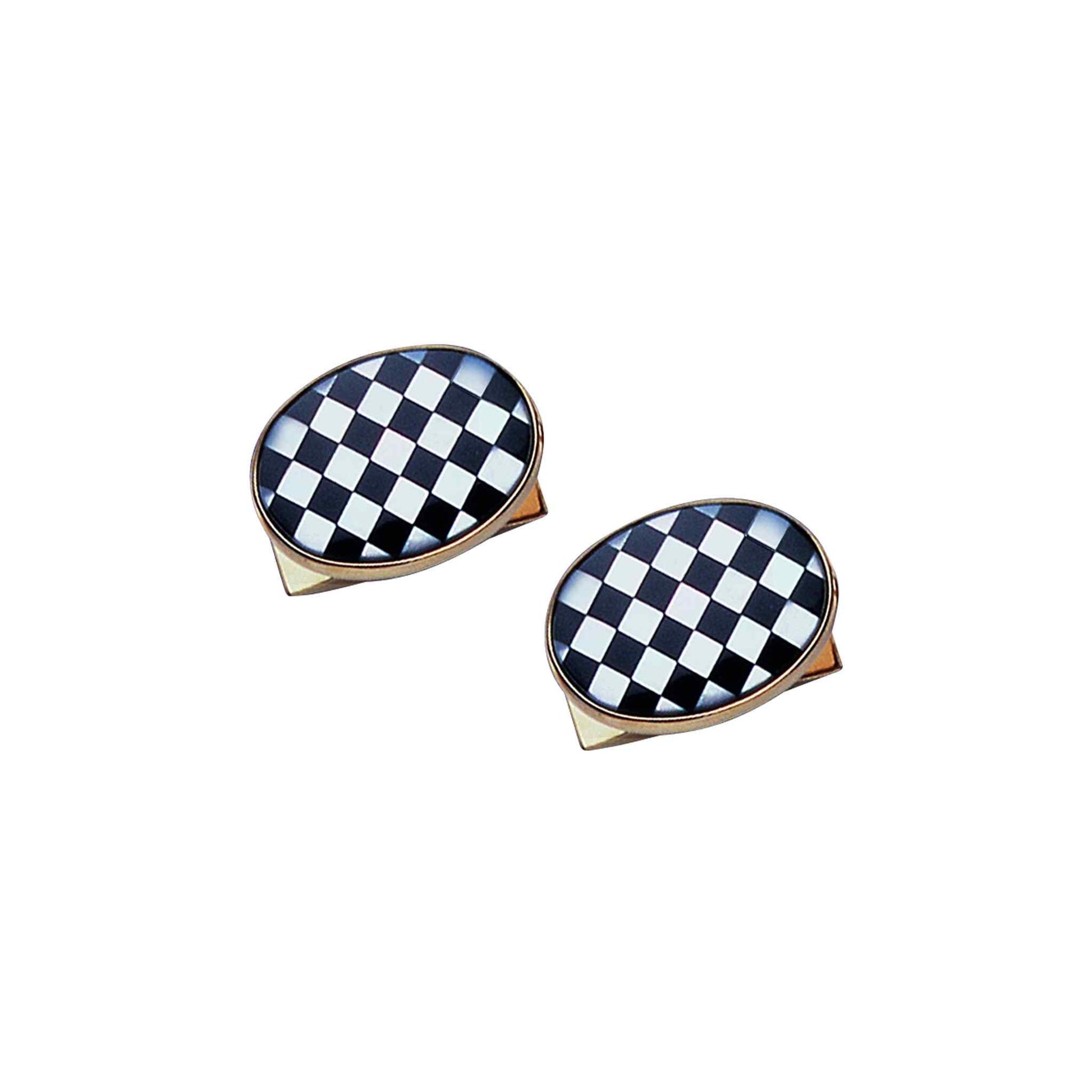 A 14k yellow gold oval 18x13mm onyx & mother of pearl cufflinks displayed on a neutral white background.