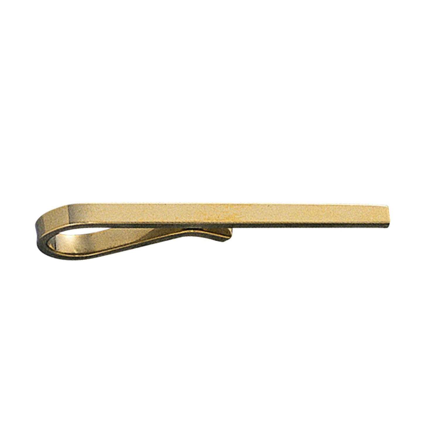 A 14k yellow gold skinny tie slide displayed on a neutral white background.