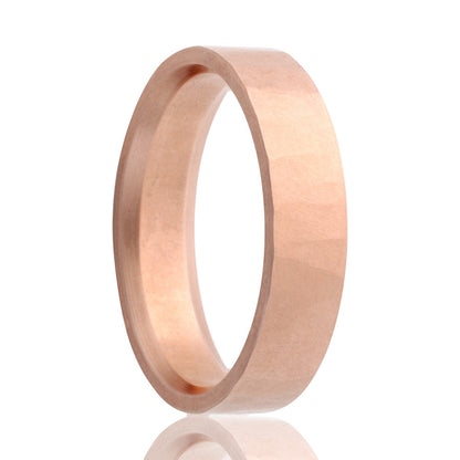 14k Gold Wedding Band with Forged Finish