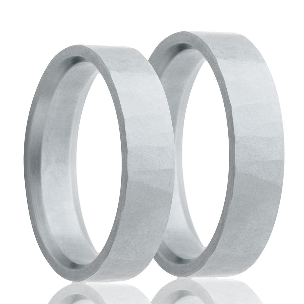 14k White Gold Forged Finish Couple's Matching Wedding Band Set