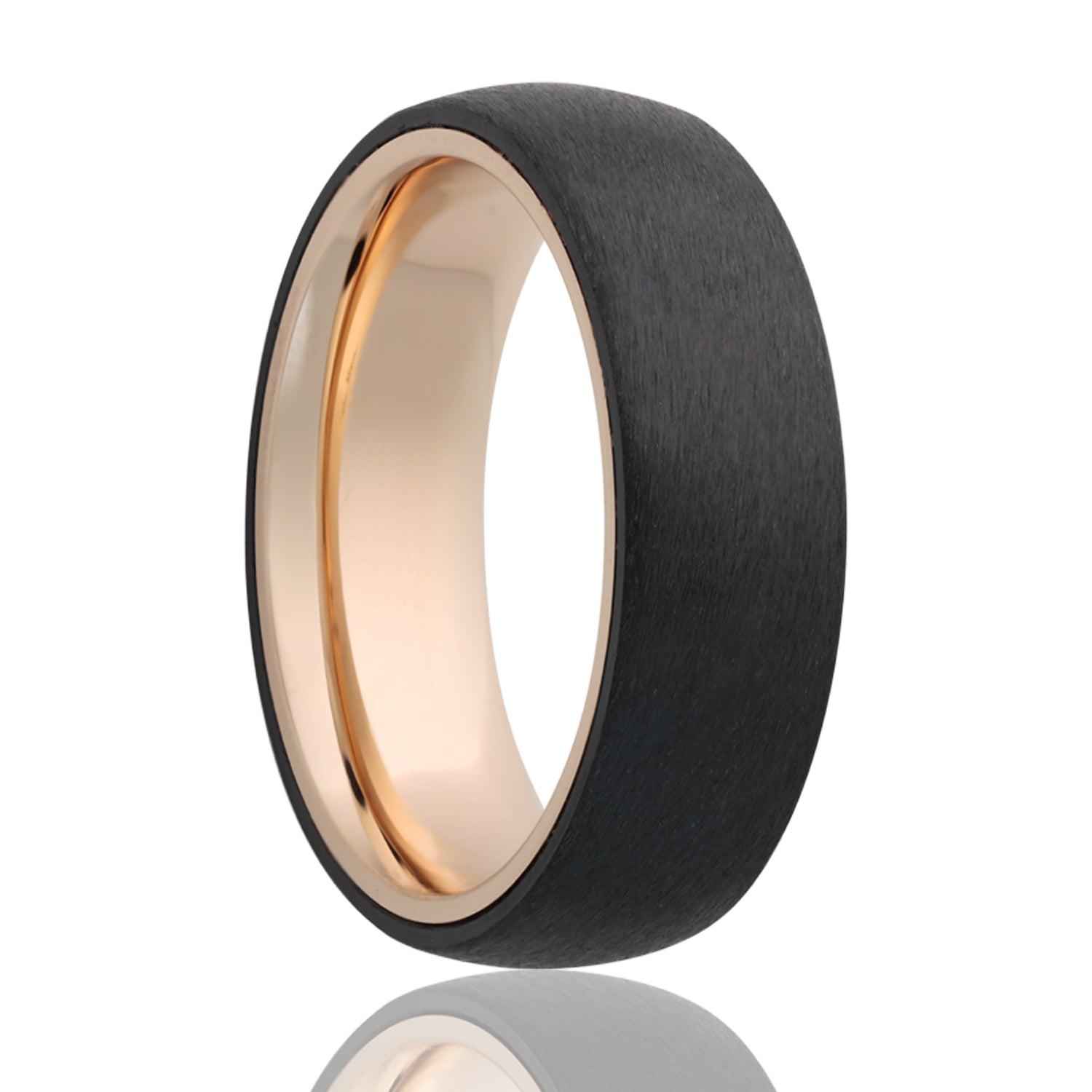 A satin finish wedding band displayed on a neutral white background.