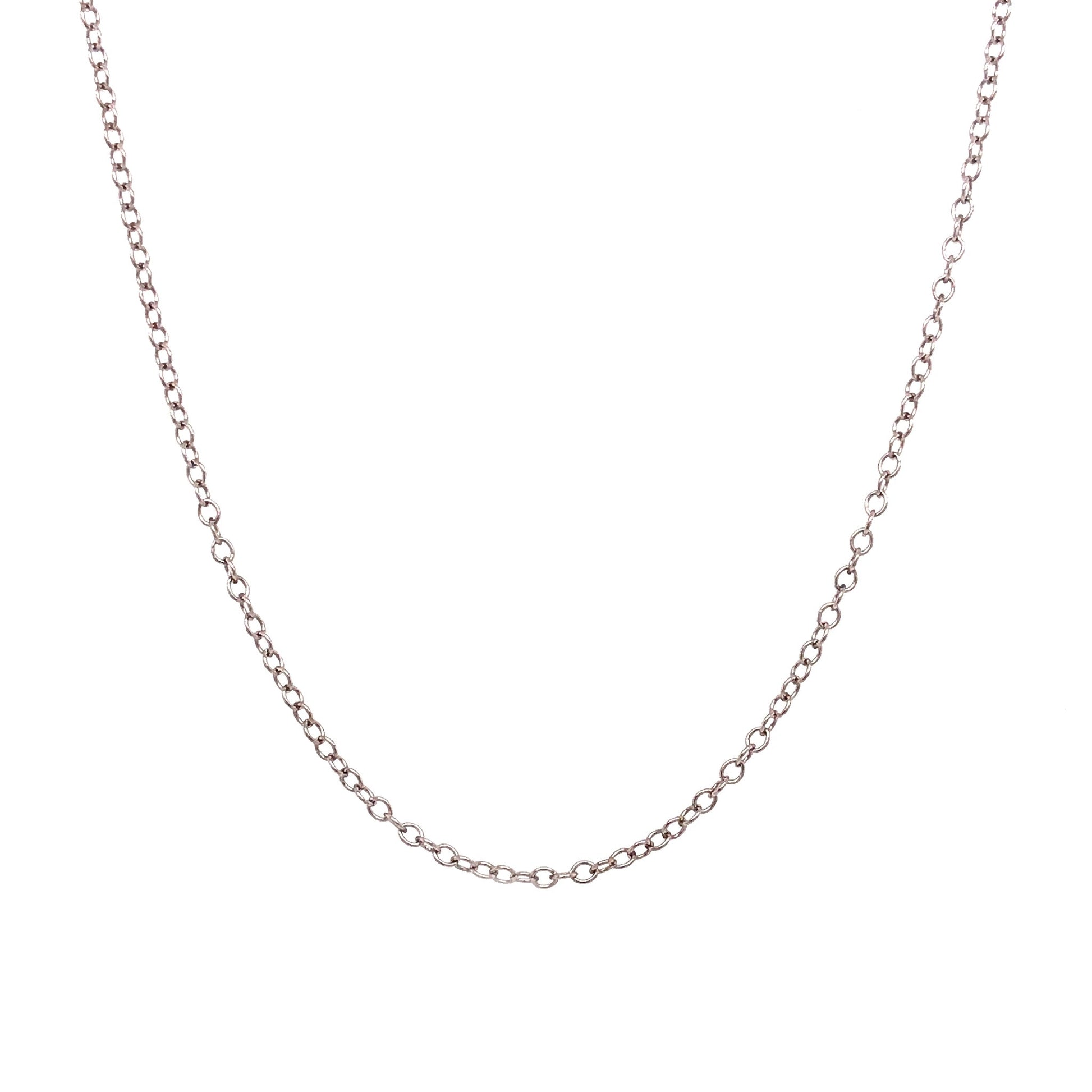A 18" sterling silver fine cable chain displayed on a neutral white background.