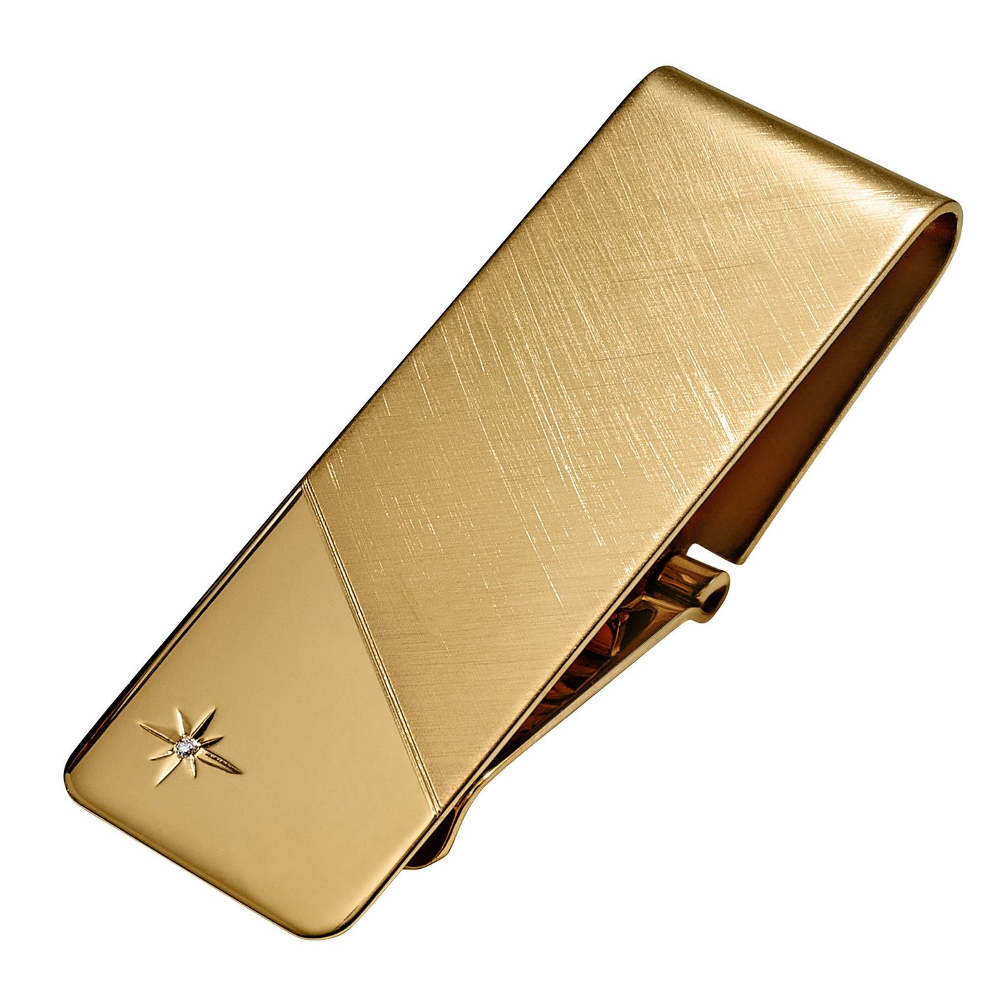 A 2-tone hinged money clip .75 pt diamond displayed on a neutral white background.