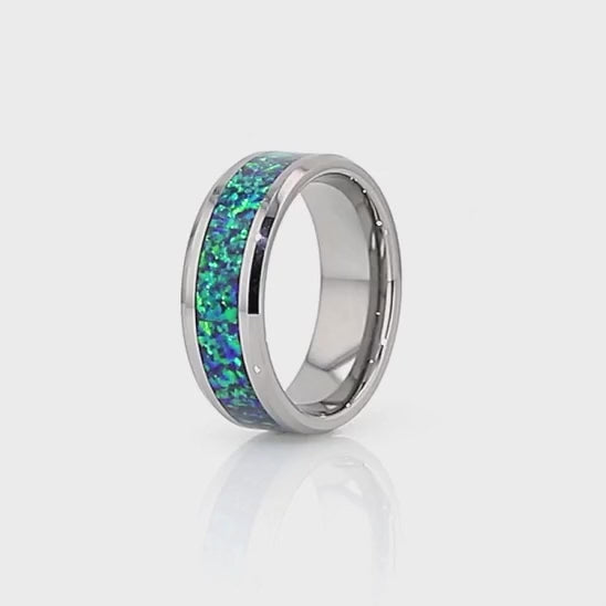 Tungsten Men's Wedding Band with Green & Blue Opal Inlay