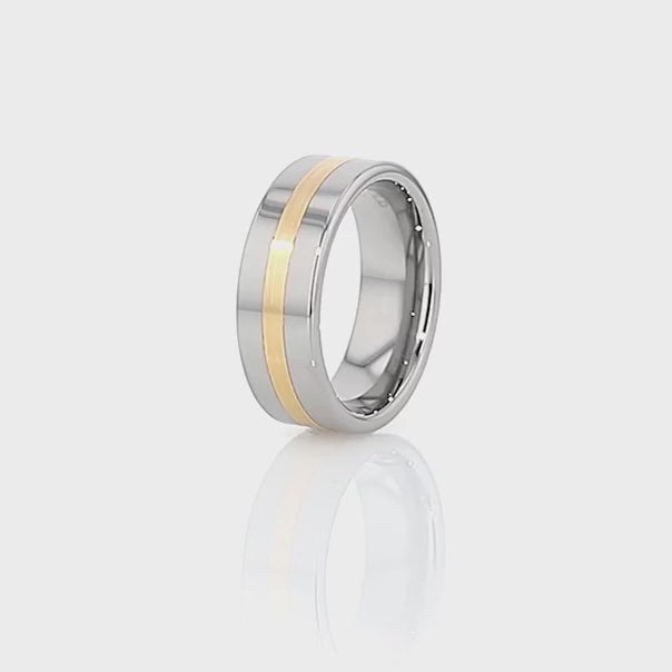 Flat Tungsten Men's Wedding Band with Gold Inlay