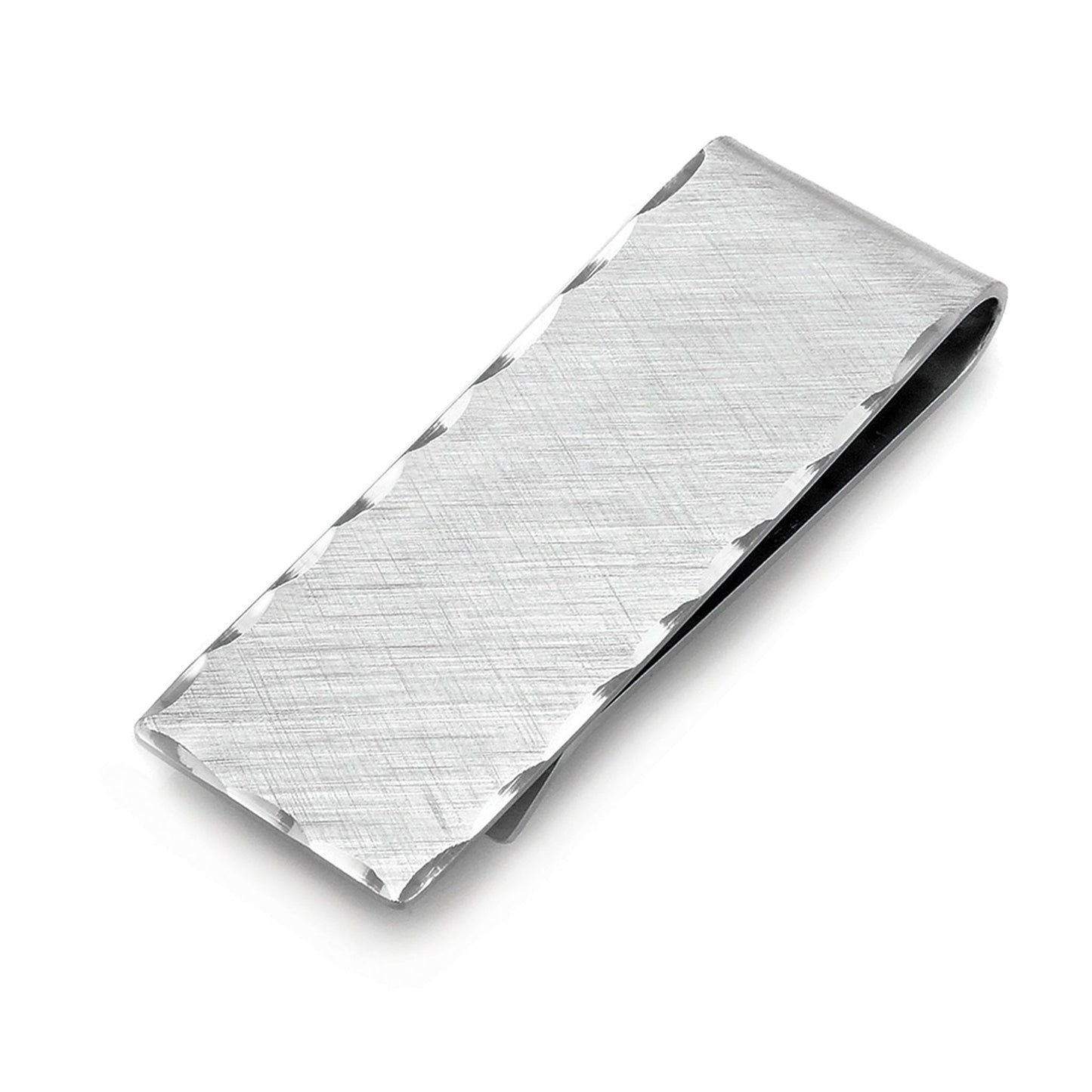 A 3 and 4" sterling silver florentine engraved money clip displayed on a neutral white background.