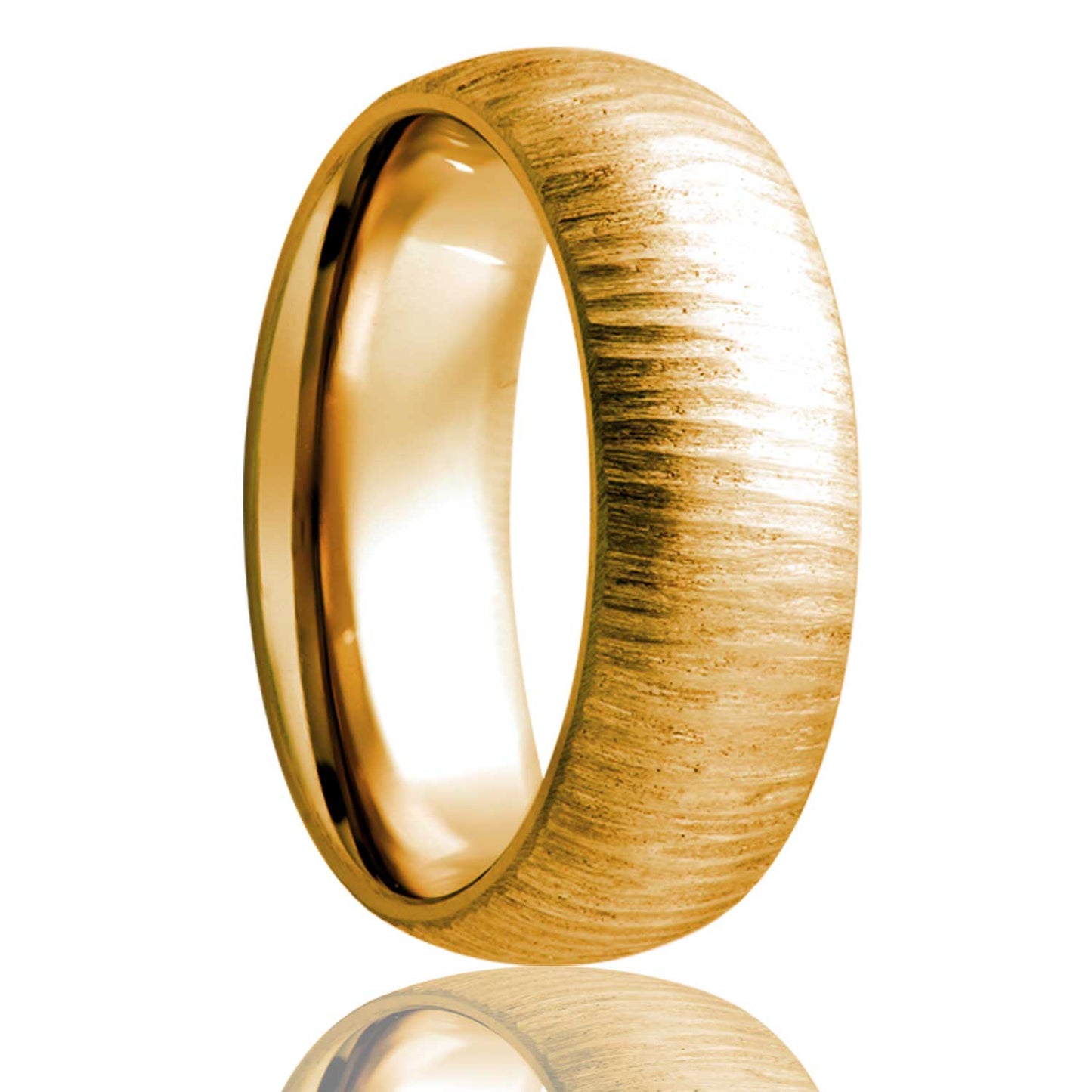 A treebark domed 10k gold wedding band displayed on a neutral white background.