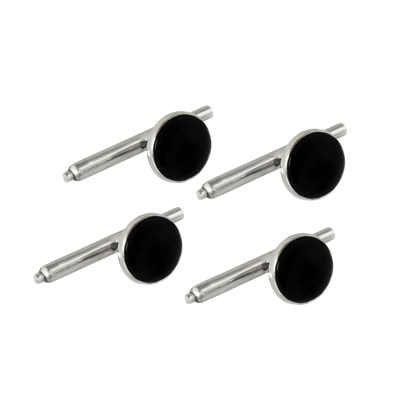 A sterling silver stud set with onyx stones displayed on a neutral white background.