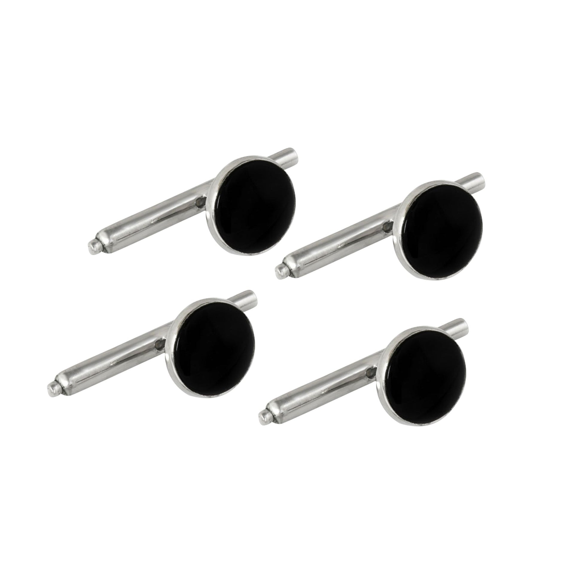 A sterling silver stud set with onyx stones displayed on a neutral white background.