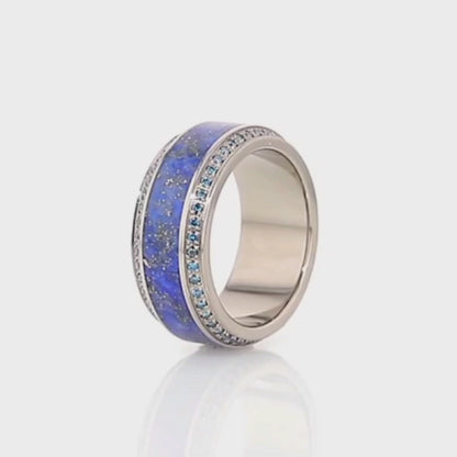 Titanium Men's Wedding Band with Lapis Lazuli Inlay & Blue Diamonds