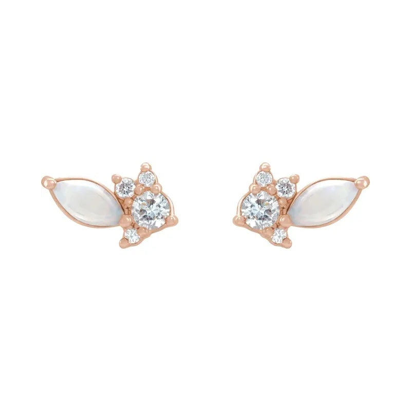 14k Gold White Opal & Diamond Earrings