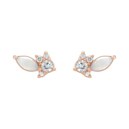 14k Gold White Opal & Diamond Earrings
