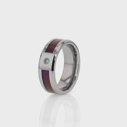 Tungsten Wedding Band with Blue & Purple Color Changing Inlay and Alexandrite