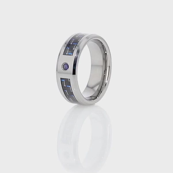 Black & Blue Carbon Fiber Tungsten Men's Ring