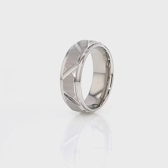 Tungsten Wedding Band with Triangle Grooves