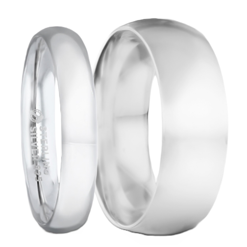 Domed Sterling Silver Couple's Matching Wedding Band Set