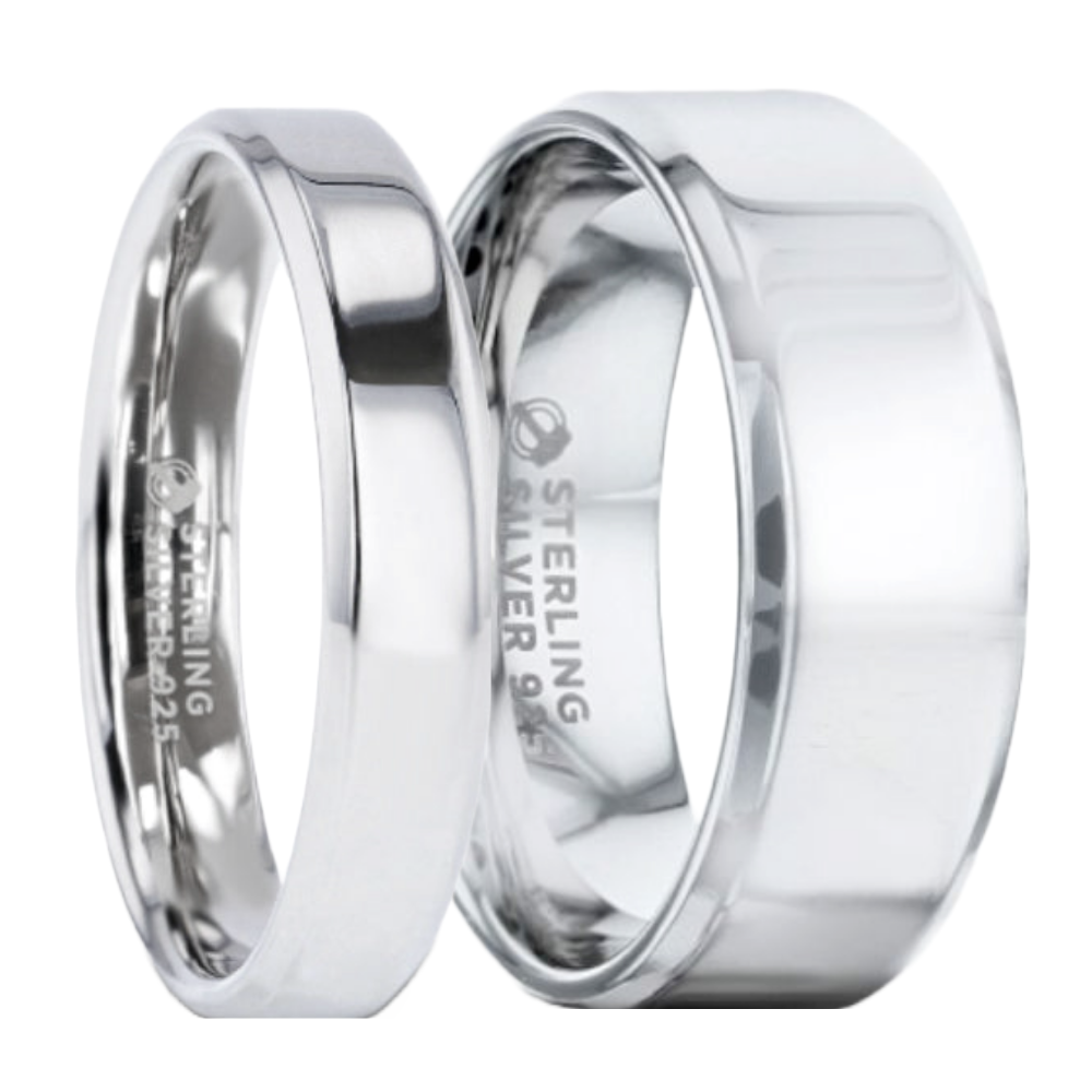 Classic Sterling Silver Couple's Matching Wedding Band Set