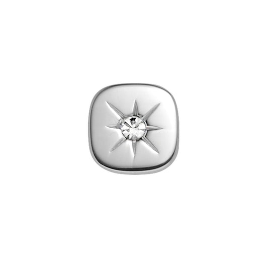 A cushion tie tack with white crystal displayed on a neutral white background.