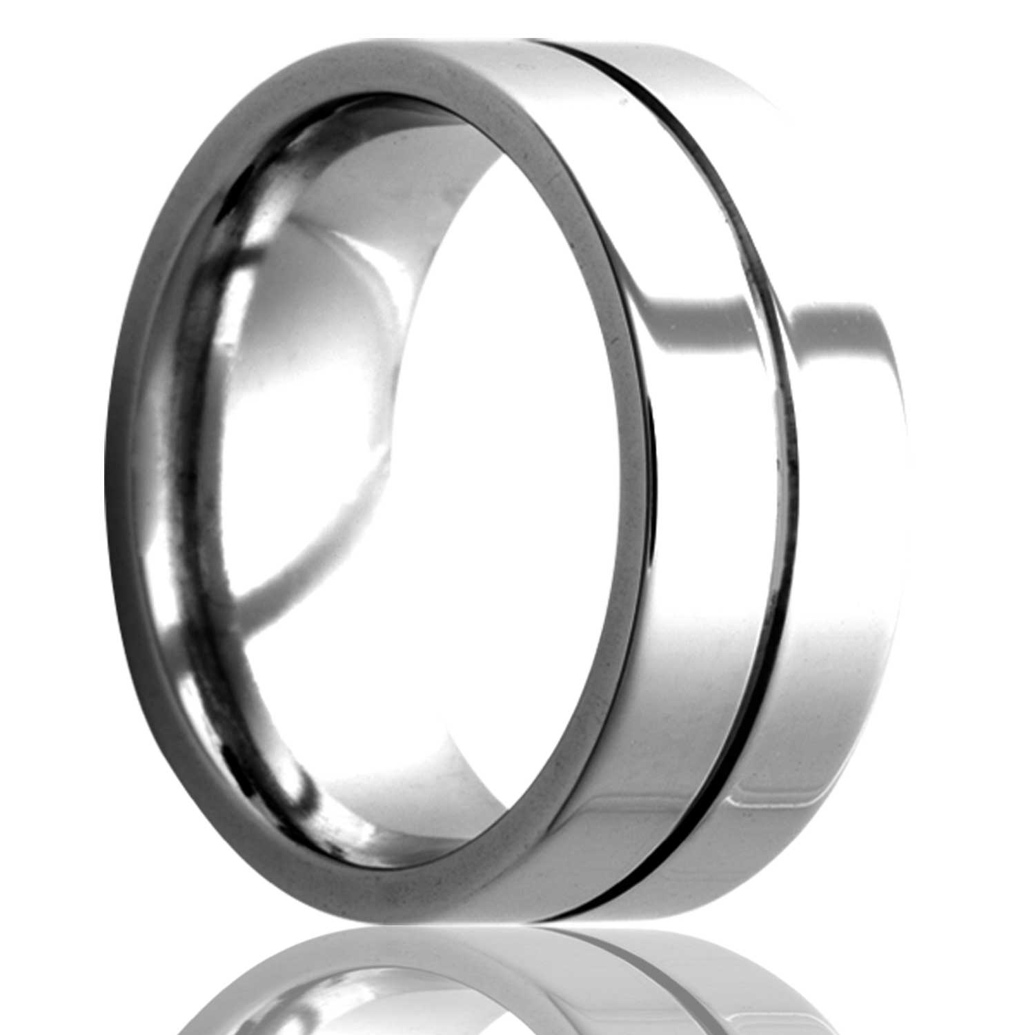 A center grooved cobalt wedding band displayed on a neutral white background.