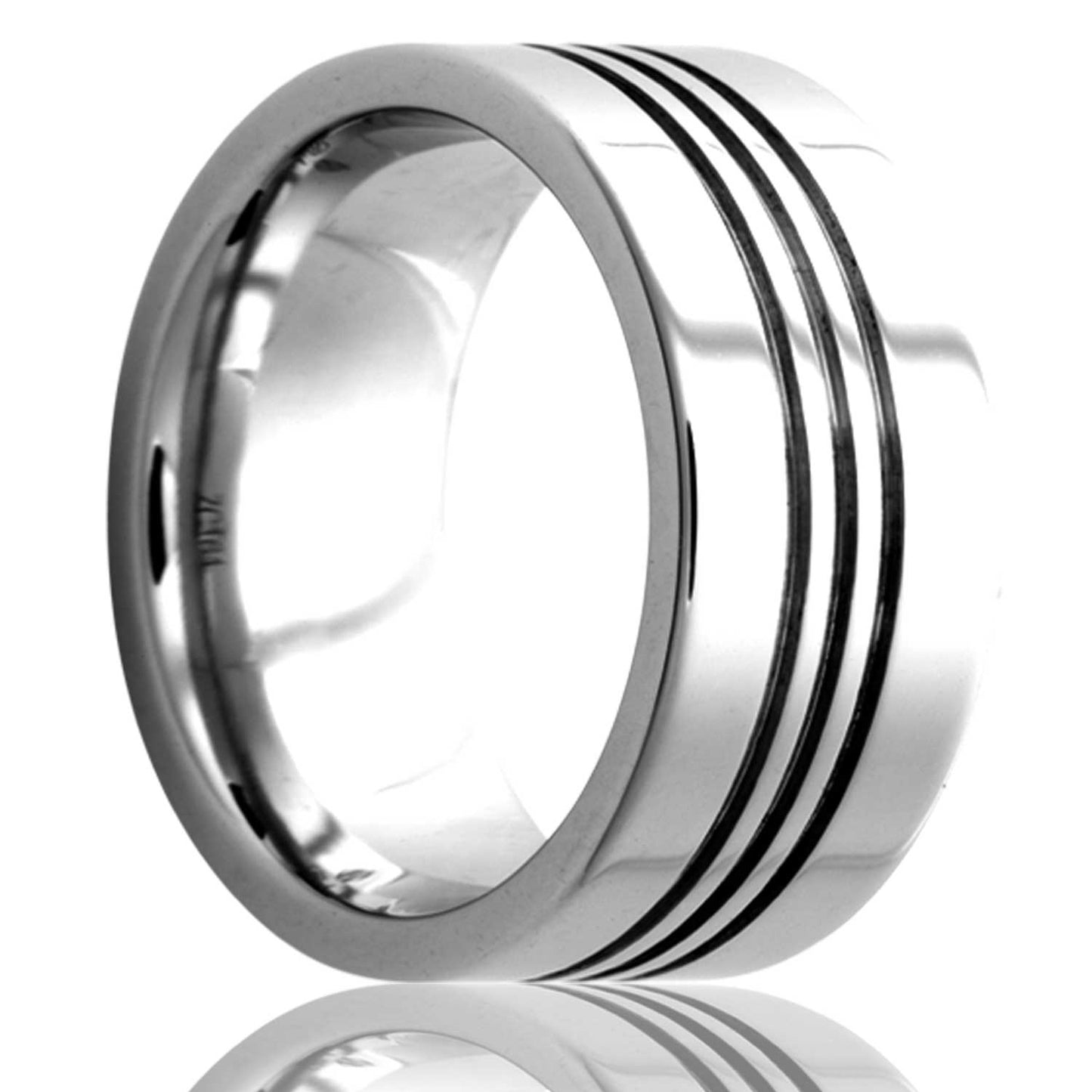A triple center grooved cobalt wedding band displayed on a neutral white background.