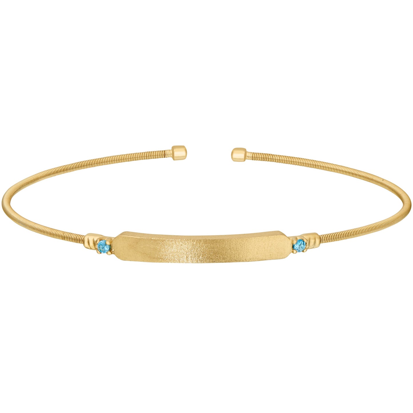 A engraveable flexible cable birthstone bracelet displayed on a neutral white background.