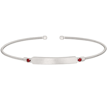 A engraveable flexible cable birthstone bracelet displayed on a neutral white background.