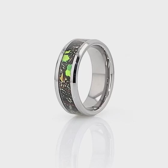 Mens & Wrens Wedding Ring Set - Titanium Mossy Oak Camo Band & Sterling Silver CZ Accent Ring