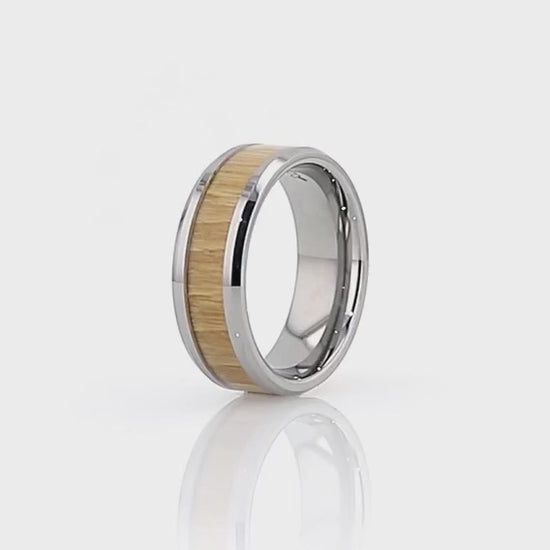 Tungsten Men's Wedding Band with Ash Wood Inlay