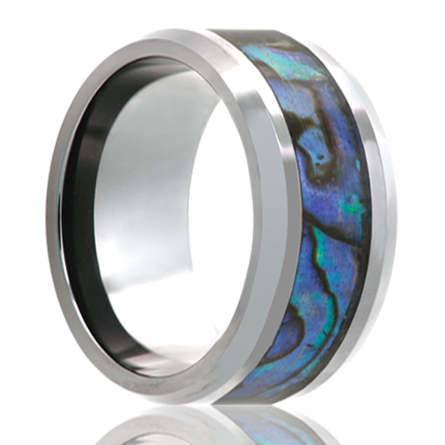 Abalone Inlay Tungsten Wedding Band with Beveled Edges