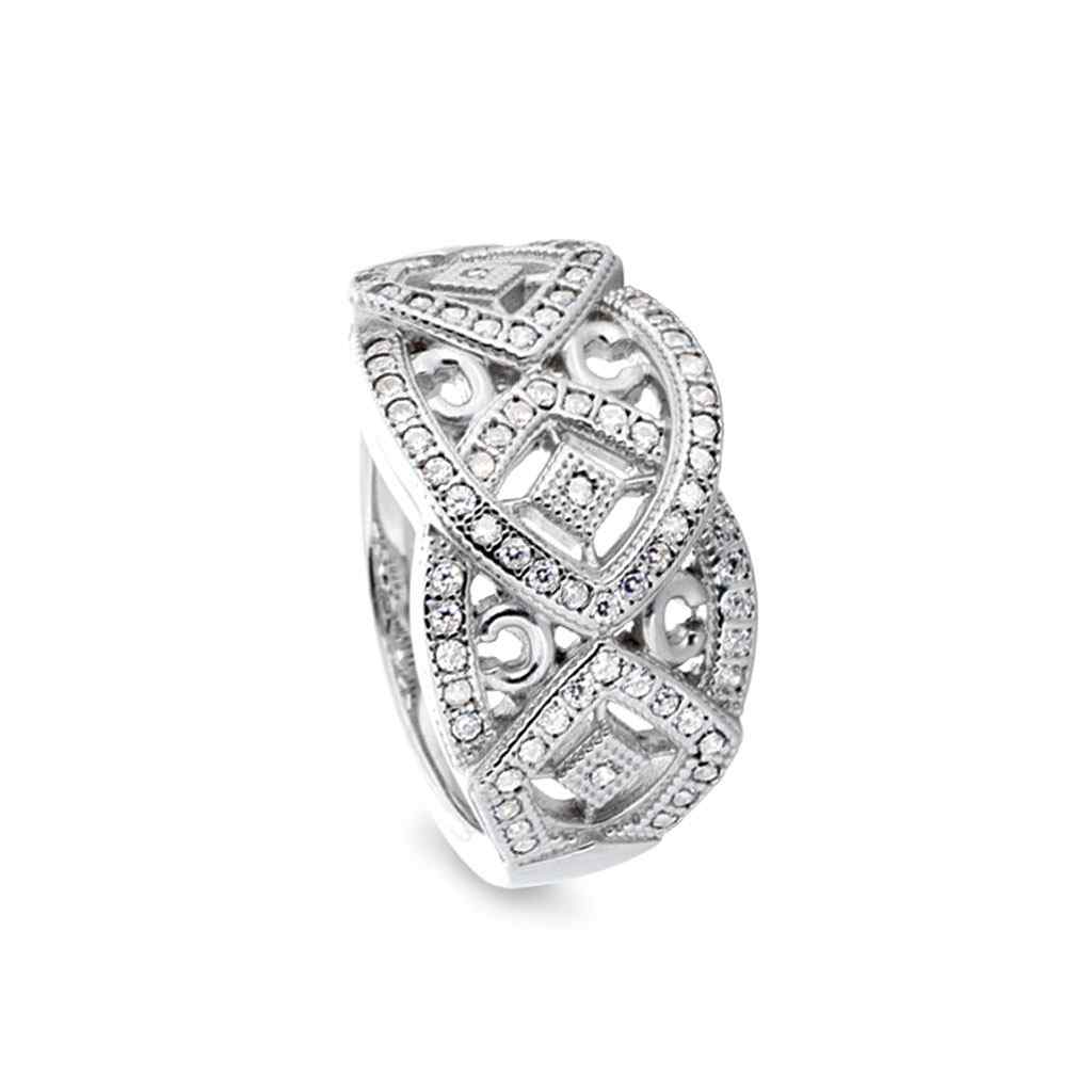 A art deco ring with 73 simulated diamonds displayed on a neutral white background.