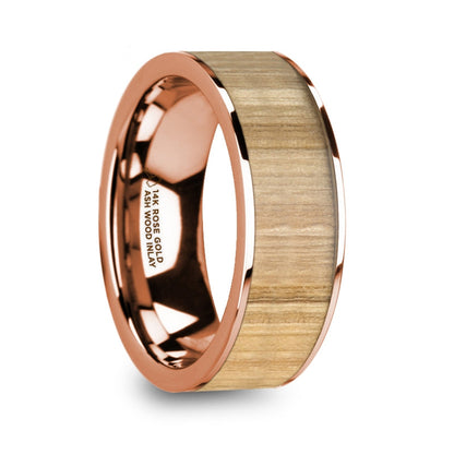 Ash Wood Inlay 14k Rose Gold Men's Wedding Band