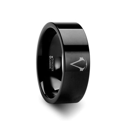 Assassins Creed Engraved Black Tungsten Wedding Band