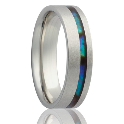 Asymmetrical Abalone Inlaid Cobalt Wedding Band