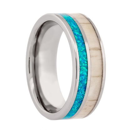 Asymmetrical Deer Antler & Blue Opal Men's Cobalt Wedding Band