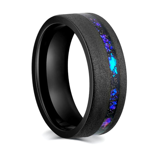 Asymmetrical Galaxy Inlay Black Tungsten Men's Wedding Band