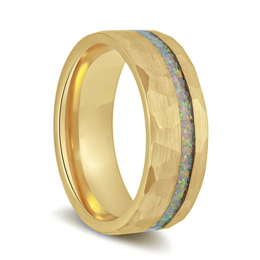 Asymmetrical Galaxy Inlay Gold Tungsten Men's Wedding Band