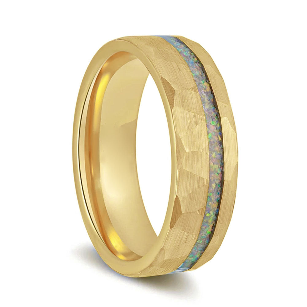 Asymmetrical Galaxy Inlay Gold Tungsten Women's Wedding Band