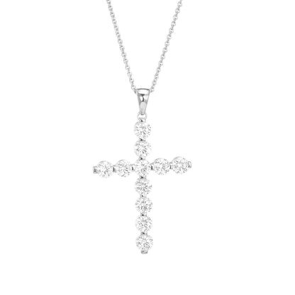A beaded bezel set cross necklace with simulated diamonds displayed on a neutral white background.
