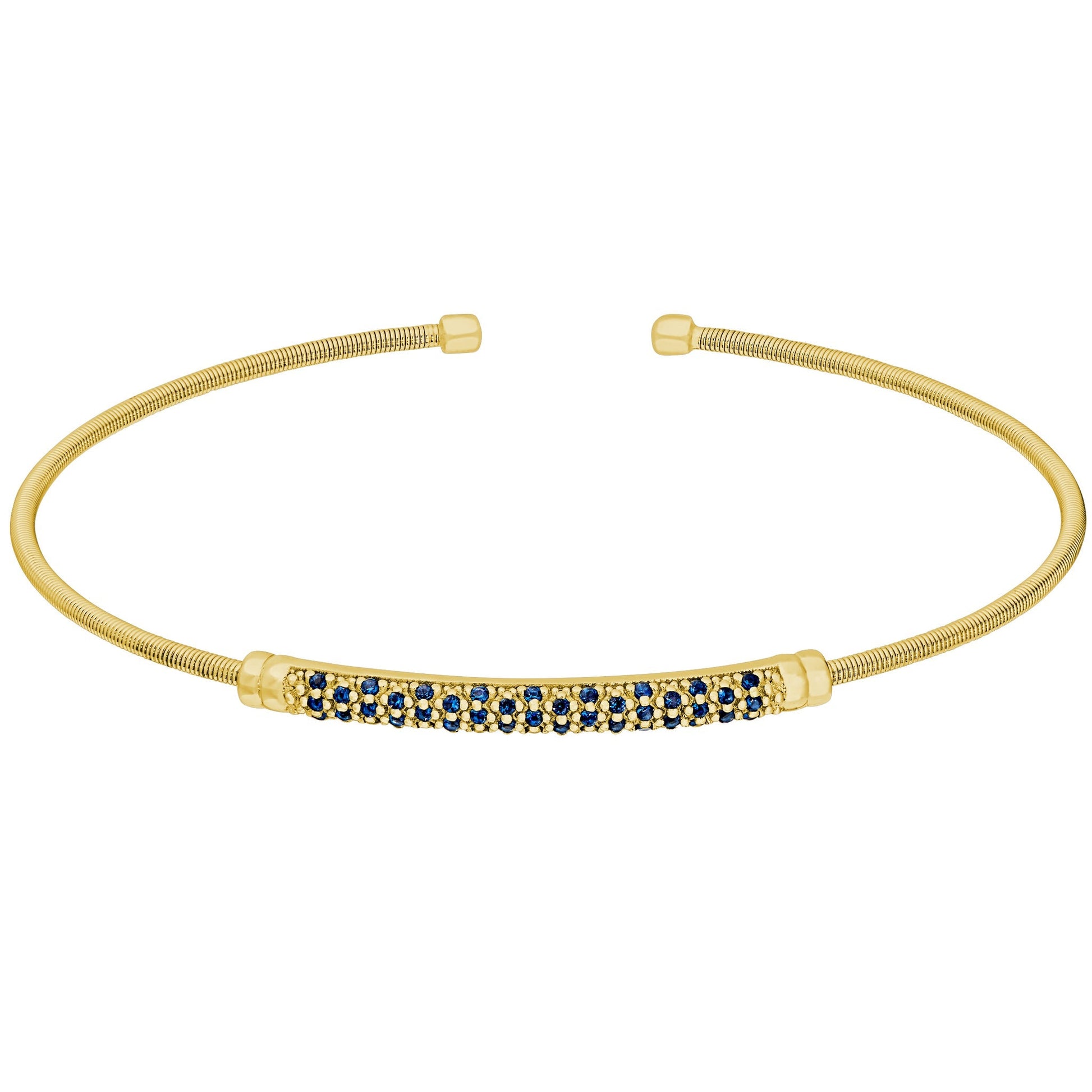 A birthstone flexible cable bracelet with simulated gemstones displayed on a neutral white background.