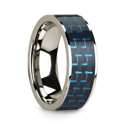 Black & Blue Carbon Fiber Inlay 14k White Gold Men's Wedding Band