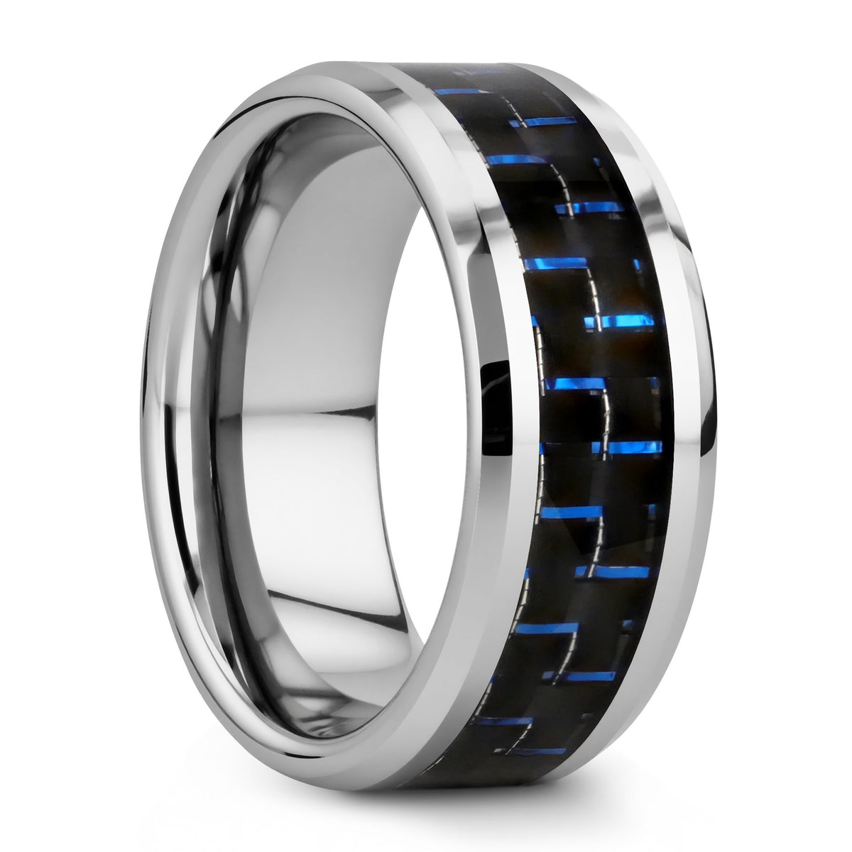 Black & Blue Carbon Fiber Inlay Tungsten Wedding Band