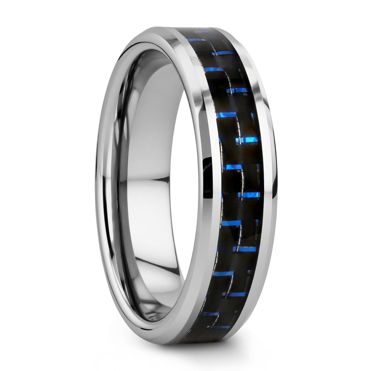Black & Blue Carbon Fiber Inlay Tungsten Wedding Band