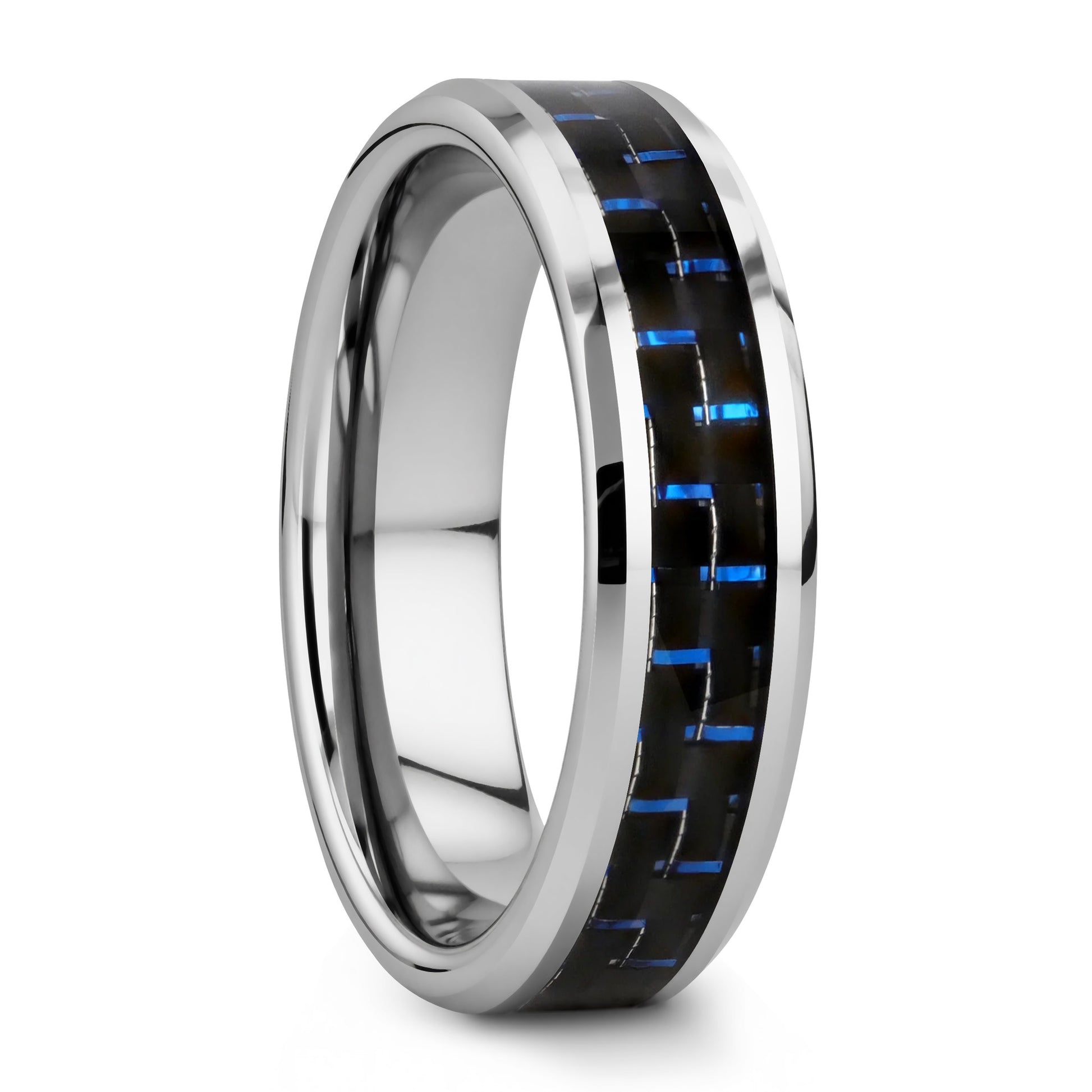Black & Blue Carbon Fiber Inlay Tungsten Wedding Band