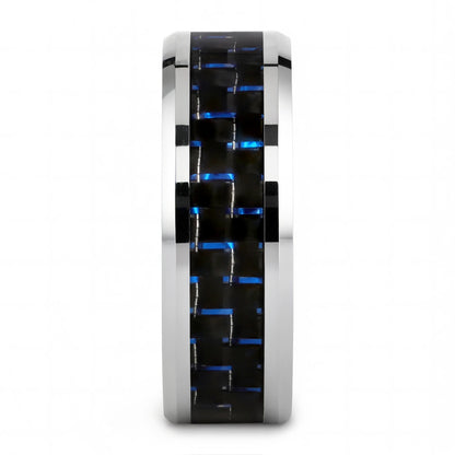 Black & Blue Carbon Fiber Inlay Tungsten Wedding Band