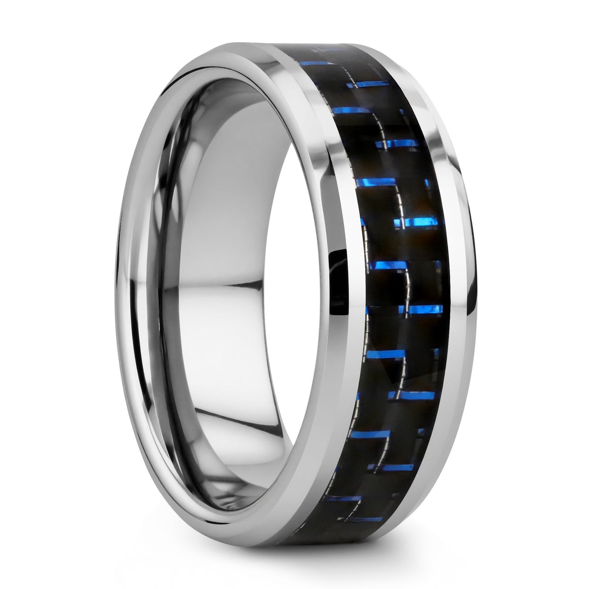 Black & Blue Carbon Fiber Inlay Tungsten Wedding Band