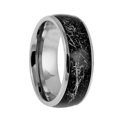 Black Carbon Fiber & Imitation Meteorite Inlay Tungsten Men's Wedding Band